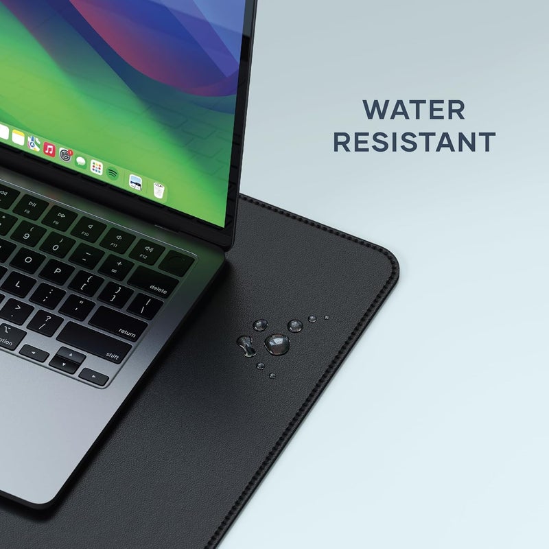 SATECHI Vegan Leather Desk Mat, Large Mouse Pad Scratch and Water Resistant, Easy to Clean, Desk Pad for Office and Home, 26.8” x 12.4” x 0.1” - Black - Image 3
